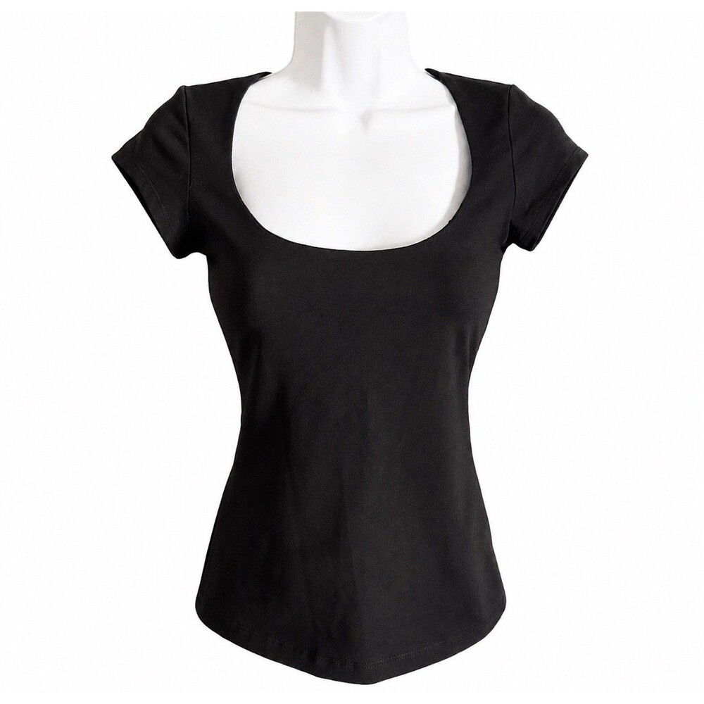 Intimately Free People Baby Tee Size S Black Stretch Scoop Neck Cap Sleeve NWT